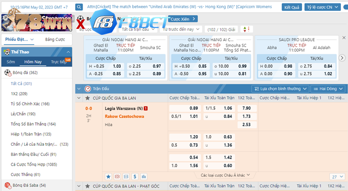 Bạn có thể thấy nhiều loại hình cá cược ở Saba Sports F8BET