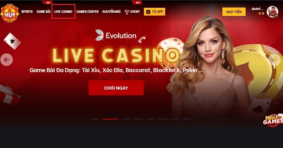 Nhấn chọn Live Casino