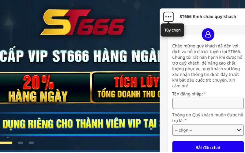 Box chat tự động trên website ST666