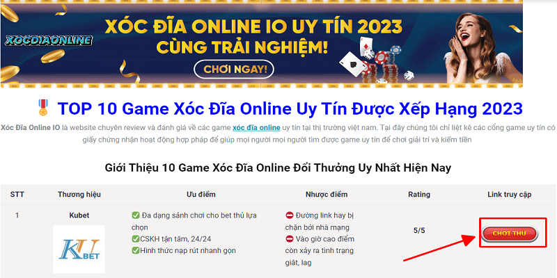 Người chơi có thể chơi thử game xóc đĩa